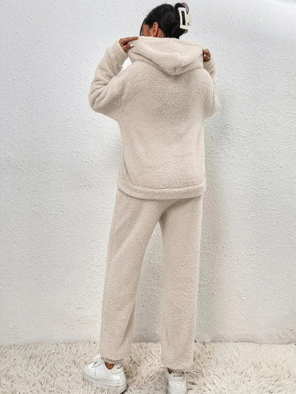 2-piece teddy tracksuit set - ultra-soft women's loungewear with hood