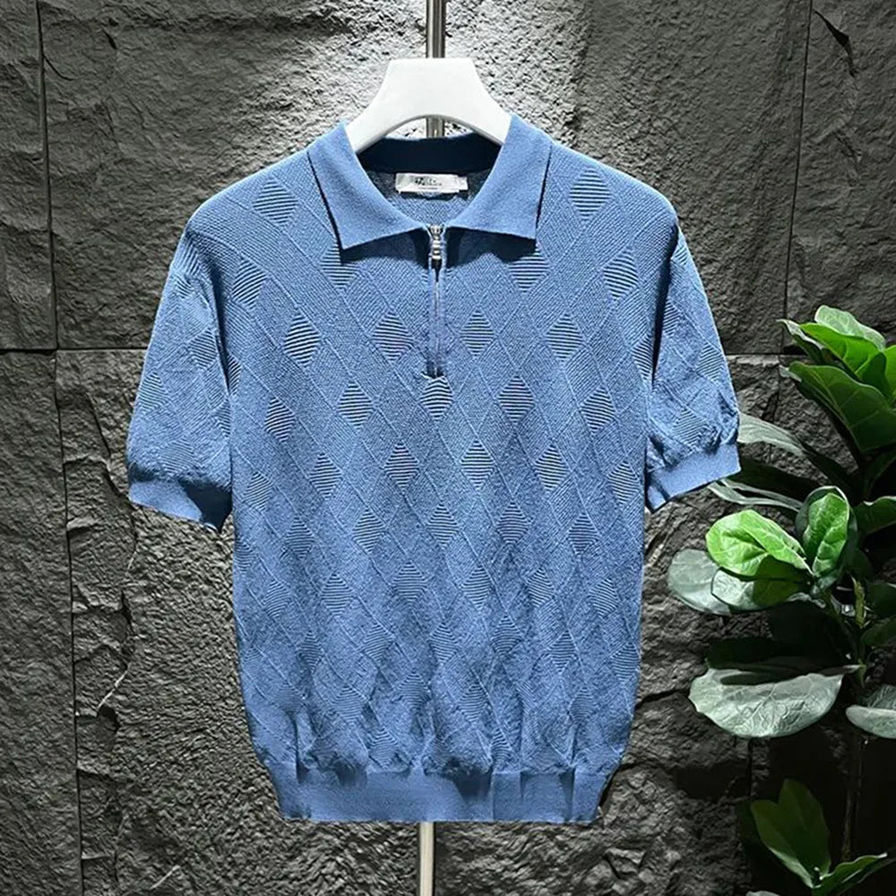 Vince | Men's Checked Polo with Zipper 