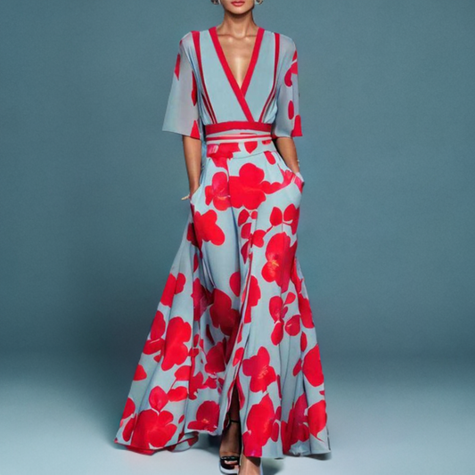 Sloane - Short-sleeved maxi dress with a striking print