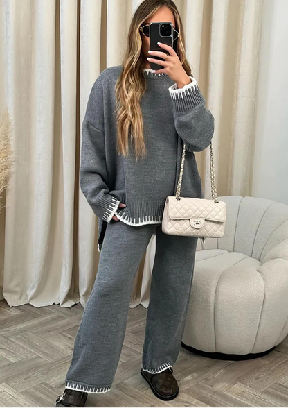 2-piece women's lounge set - knitted sweater and wide trousers