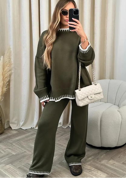 2-piece women's lounge set - knitted sweater and wide trousers