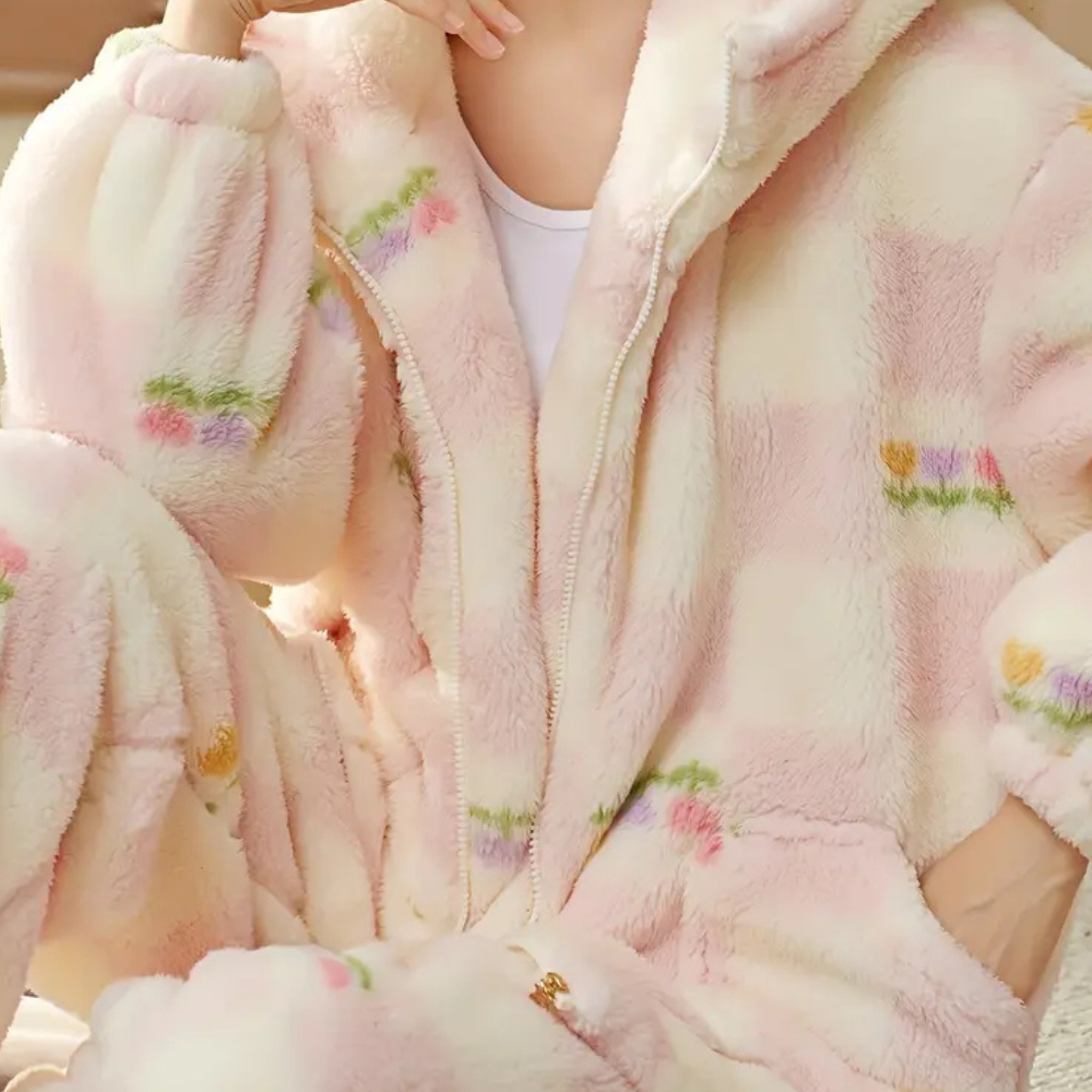 2-piece cozy winter pajama set - women's fluffy pink loungewear