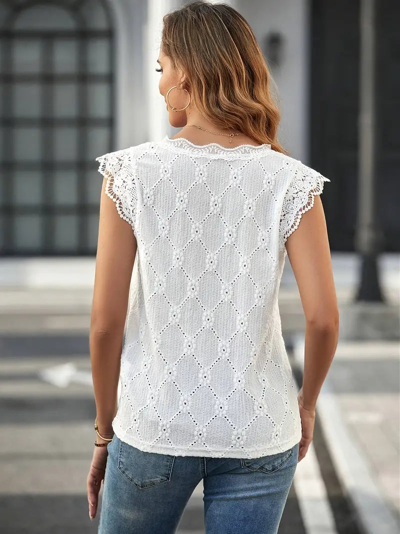 Fiona | Lace V-Neck Top with Embroidery