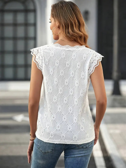 Fiona | Lace V-Neck Top with Embroidery