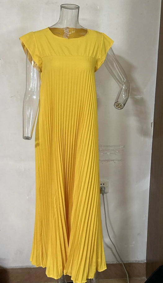 Joshua | Pleated long dress with short sleeves