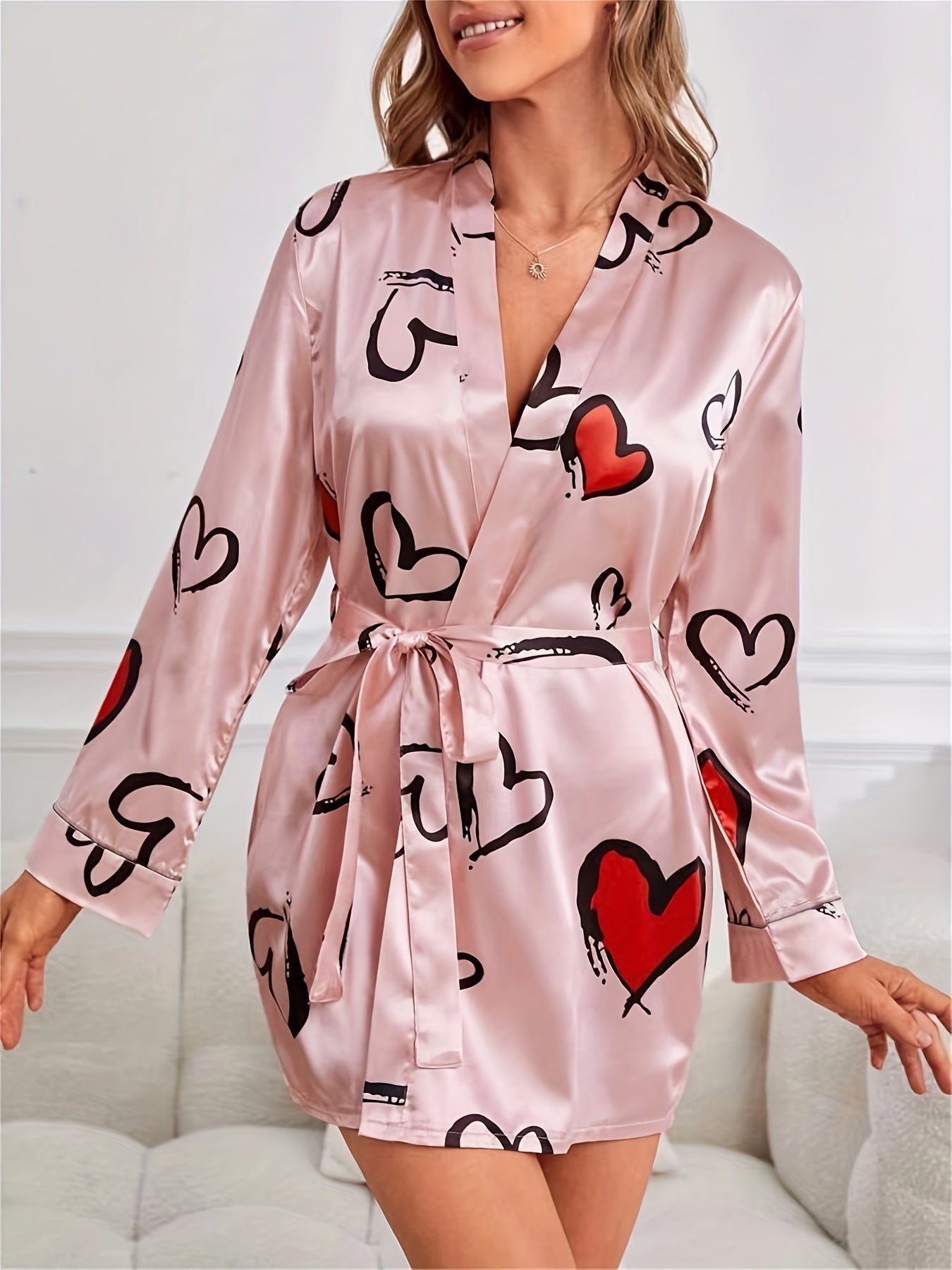 Amara™ - Satin Nightgown with Heart Print