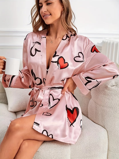 Amara™ - Satin Nightgown with Heart Print