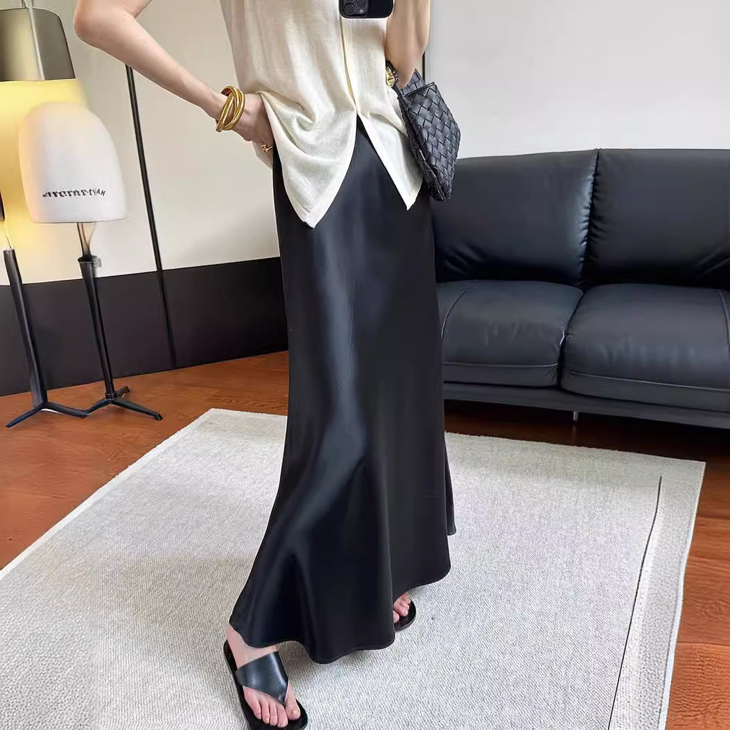 Onni | Trendy satin striped A-line skirt for women