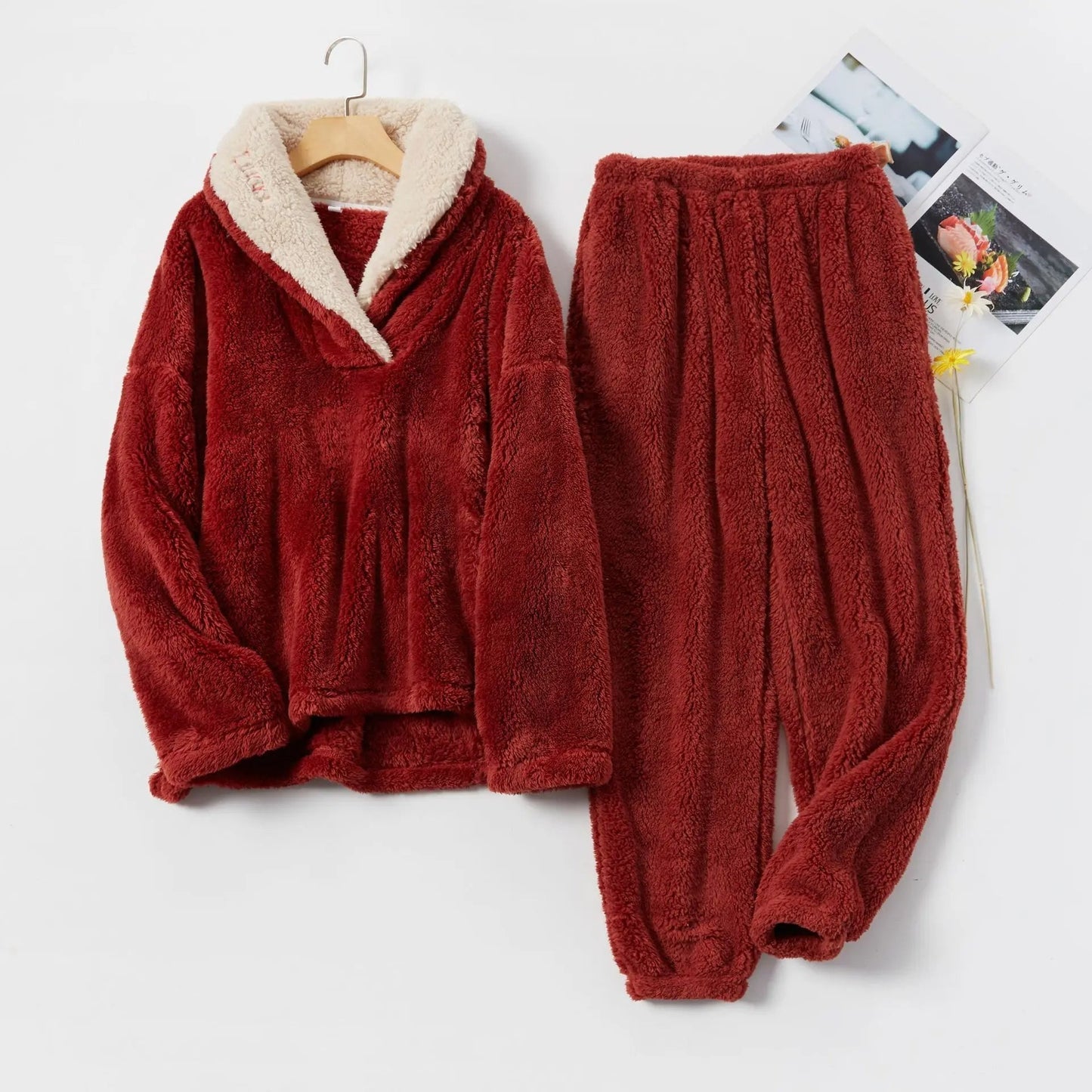 2-piece fleece loungewear set - cozy women's pajama set