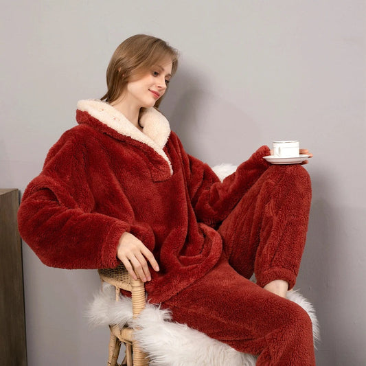 2-piece fleece loungewear set - cozy women's pajama set