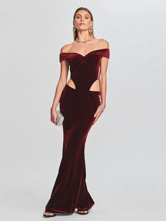 Onni | Classic Off-the-Shoulder Velvet Dress with Cutout for Women
