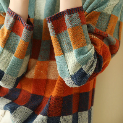Adalynn | Colorful turtleneck sweater with patchwork pattern