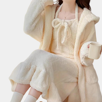 Beige thick cozy pajama set - luxurious loungewear for women