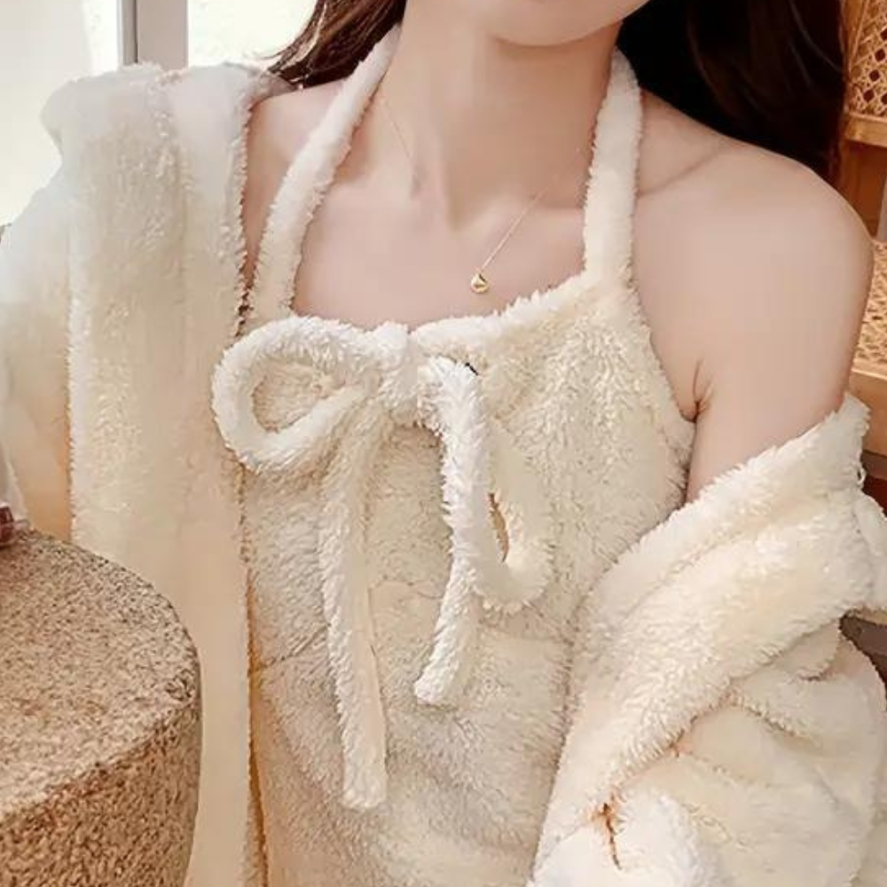 Beige thick cozy pajama set - luxurious loungewear for women