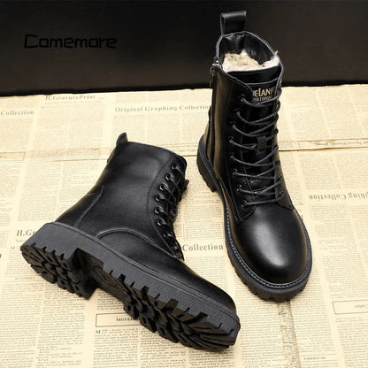 Vera | Timeless black leather boots with fur lining